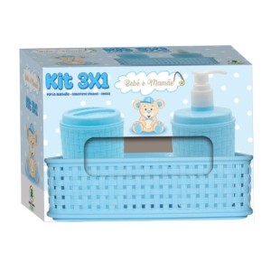 Kit 3x 1 Porta Algodão/ Sabonete Liquido /Cesta Azul  B&M