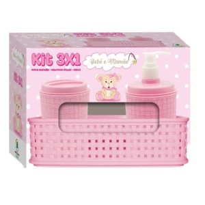 Kit 3x 1 Porta Algodão/ Sabonete Liquido /Cesta Rosa  B&M
