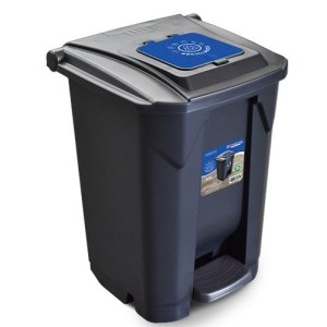Lixeira 60 Litros Preta Reciclaveis Com Roda Pedal Tampa Click