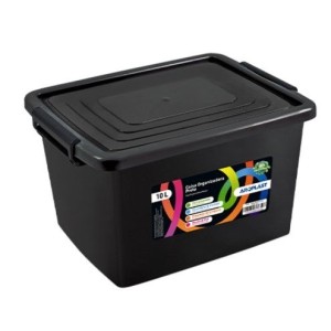 Caixa Organizadora  Preta  Trava  Prata 10 Litros