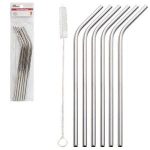 Kit Canudo  Reutilizavél   Aço  Com 6 Peças  + Limpador