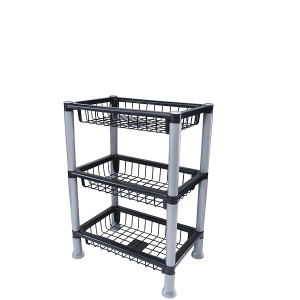 Cesto  Retangular Empilhavél Com 3 Andares Preto