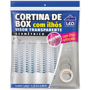 Cortina de Box em Vinil com Visor Retangular Estampada com Ilhos