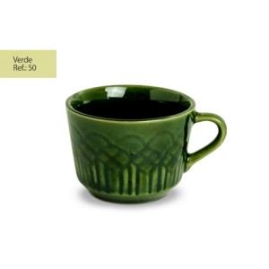 Conjunto  Xicara Chá Relevo Verde Com 4 Peças