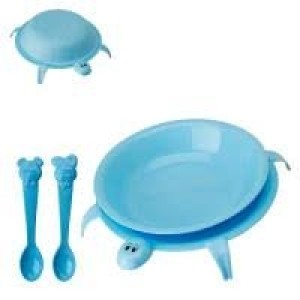 Prato Infantil Tartaruga  Azul Com 4 Peças