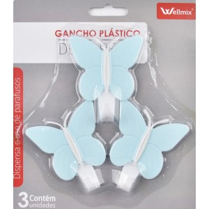 Gancho Plastico  De Parede Com 3 Borboleta