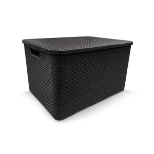 Organizador Rattan Com Tampa 15  Litros Preto