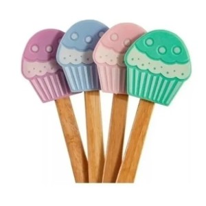 Espatula  De Silicone 28,5 CM Cabo Madeira  Cupcake Colors