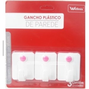 Gancho Plastico de Parede Com 3  Quadrado