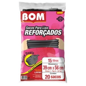 Bom  Reforçado  Preto 15 Litros Com 20 Sacos  Para  Lixo