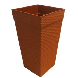 Vaso  Quadrado  Coluna  Rattan  Grande  Ceramico  - 28 Litros