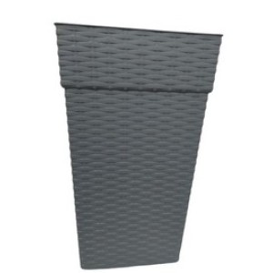 Vaso  Quadrado  Coluna  Rattan  Pequeno Cinza - 10 Litros