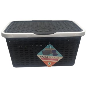 Caixa  Bicolor  Com  Tampa 7,5 Litros - Branco e Preto