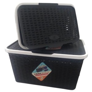 Caixa  Bicolor  Com  Tampa 25 Litros - Branco e Preto