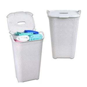 Cesto  Rattan  Com  Tampa  Basculada   Branco