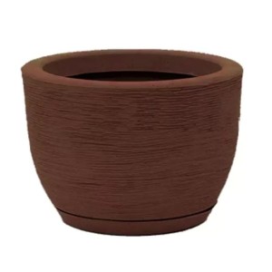 Vaso  Bojo  Redondo  Escovado  Com   Prato  Marron  Nº1