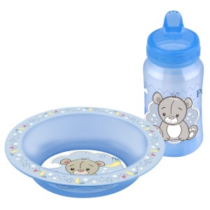Kit  Refeição Com Copo 270ML Urso Color Azul