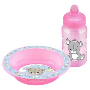 Kit  Refeição Com Copo 270ML Urso Color Rosa