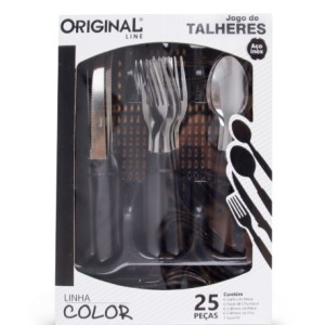 Jogo De Talheres  Color  Com 25 Peças  com Porta Talheres  Preto