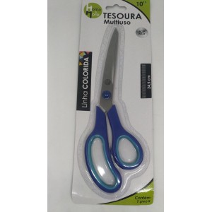 Tesoura  De  Metal  Com Ponta  Fina e  Cabo  Plastico  Linha  Colorida  10