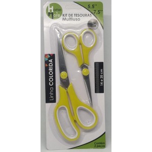 Kit Com 2 Tesoura  De  Metal  Com Ponta  Fina e  Cabo  Plastico  Linha  5,5 /7,5 Colorida