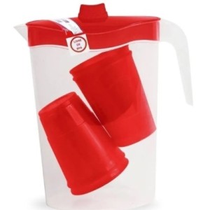 Kit  Jarra  Com 4 Copos  Vermelha