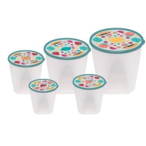 Conjunto Potes Mantimento  Redondo  5 Peças  600 /970/1600/3200/5100ML