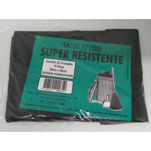 Saco Para Lixo Super Resistente 15 Litros Com 20 Unidades