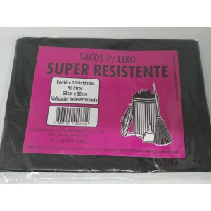 Saco Para Lixo Super Resistente 50 Litros Com 10 Unidades