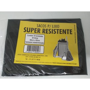 Saco Para Lixo Super Resistente 30 Litros Com 10 Unidades