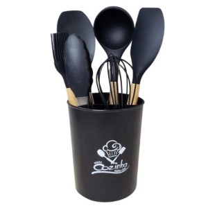 Jogo De Cozinha Silicone  7 Peças Preto