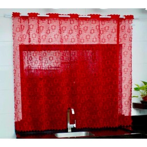 Cortina Para Cozinha Renda Vermelha