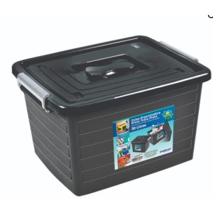 Caixa Organizadora  Com Tampa  Preta  Trava  Prata  30 Litros