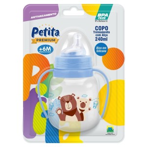 Copo Treinamento Com Alça  Cristal /Azul Ursinhos  240 Ml  Bico  Silicone