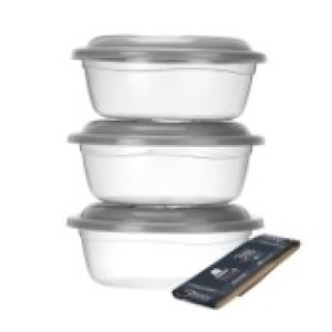 Conjunto 3 Potes Redondo 500 ML Transparente  Com  Tampa  Colorida Plastificado