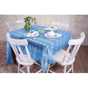 Toalha De  Mesa   Quadrada  Renda  Azul