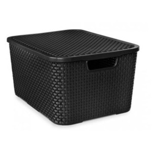 Organizador  Rattan  Com Tampa 20 Litros Preto